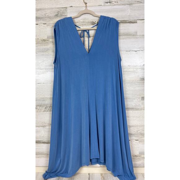 Eri & Ali Anthropologie Womens M Blue Briella High V Neck Sleeveless Midi Dress - Picture 3 of 7